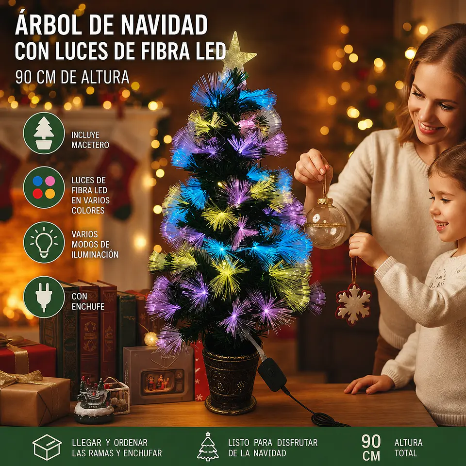 Árbol de Navidad Con Macetero y Luces de Fibra Led 90 cm 1