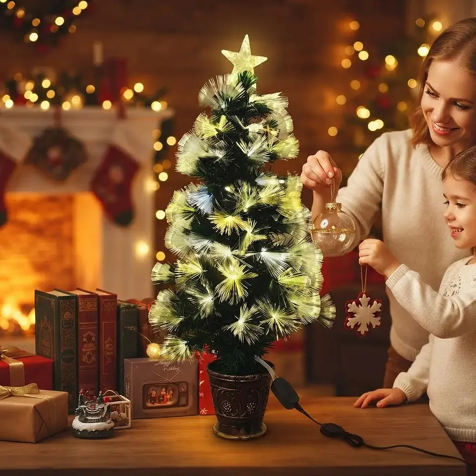 Árbol de Navidad Con Macetero y Luces de Fibra Led 90 cm 2