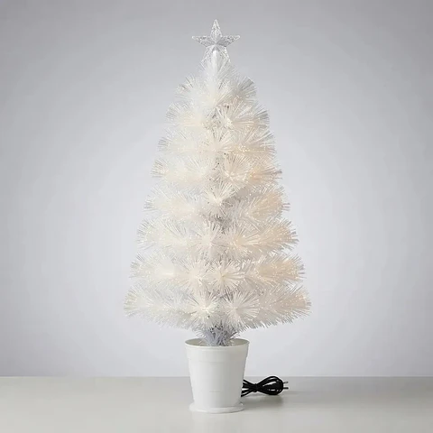 Árbol de Navidad Con Macetero y Luces de Fibra Led Blanco 90 cm