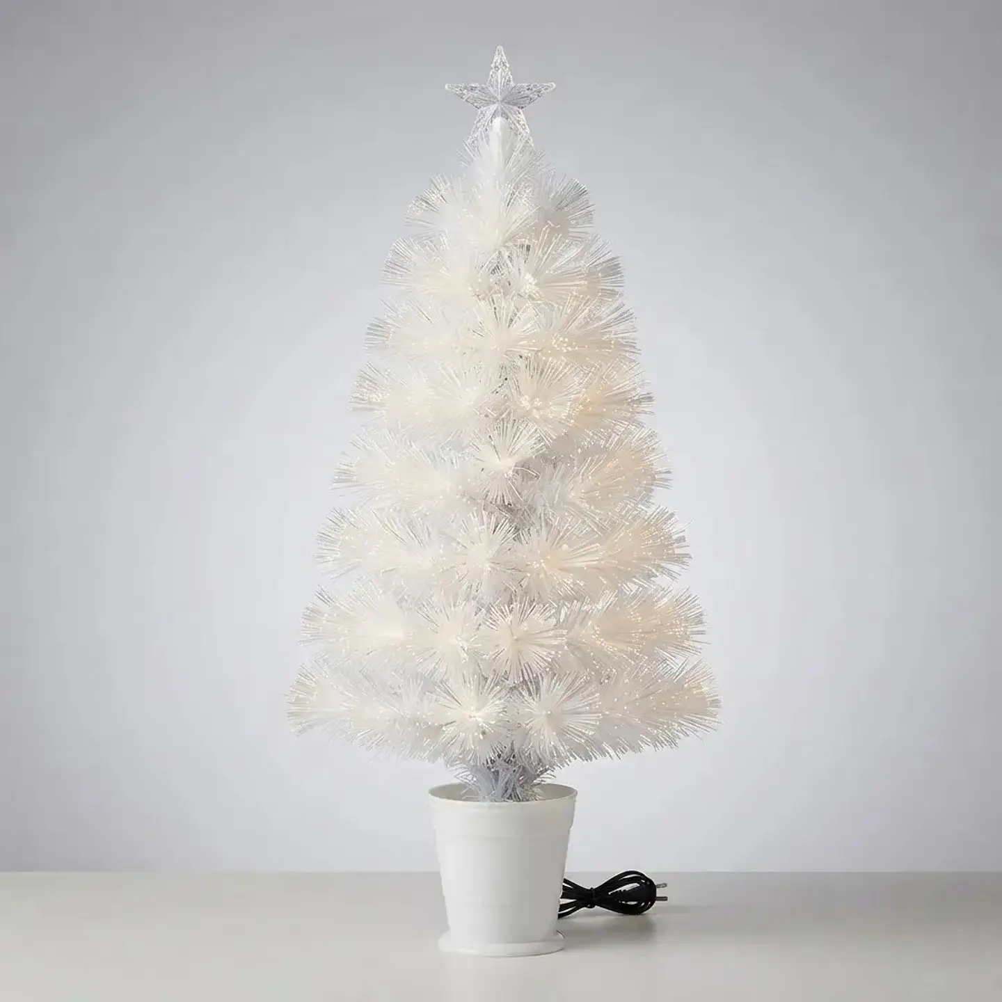 Árbol de Navidad Con Macetero y Luces de Fibra Led Blanco 90 cm 2