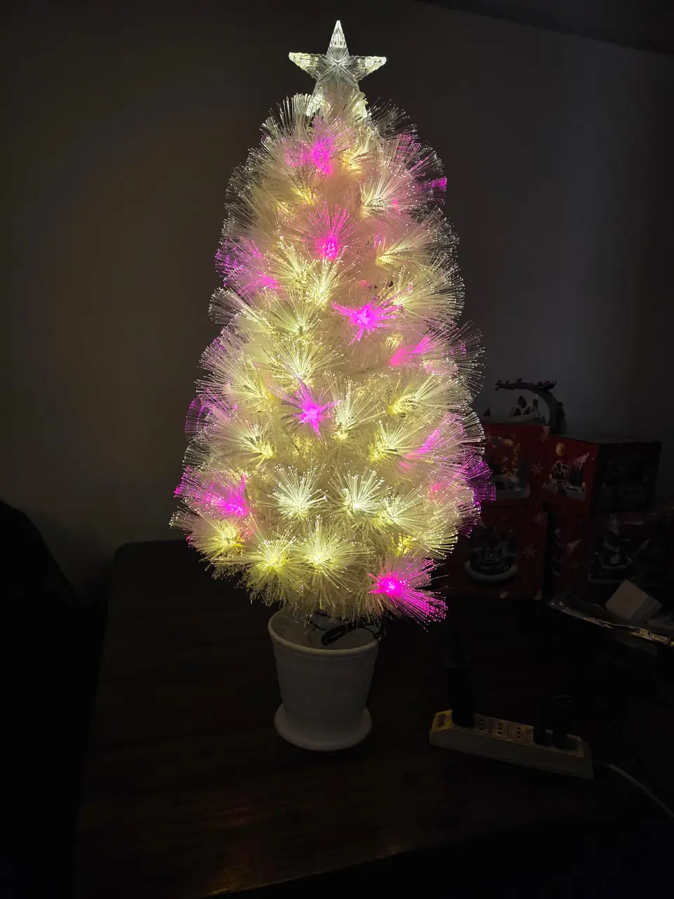 Árbol de Navidad Con Macetero y Luces de Fibra Led Blanco 90 cm 6