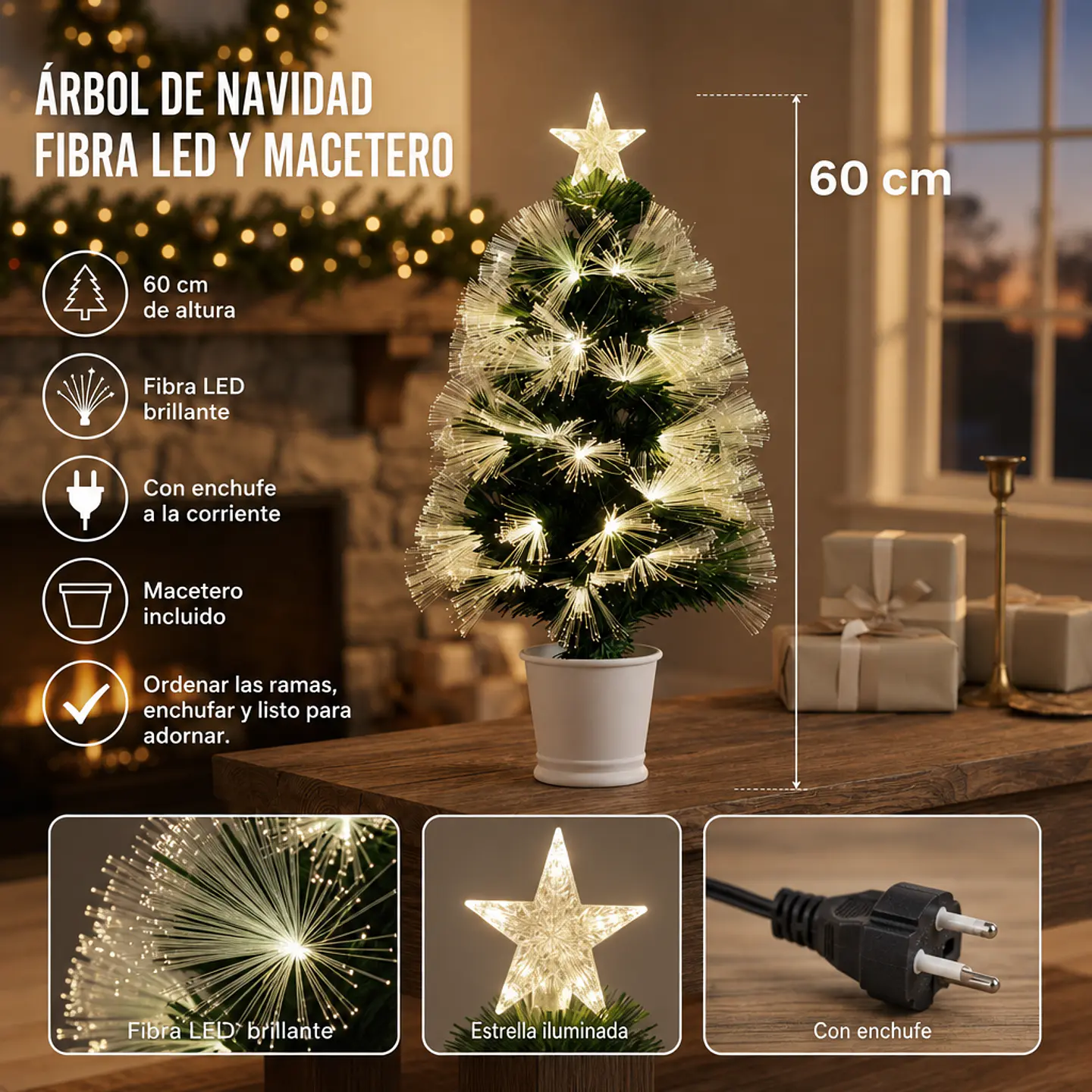 Árbol de Navidad Fibra Led y Macetero 60 cm 1