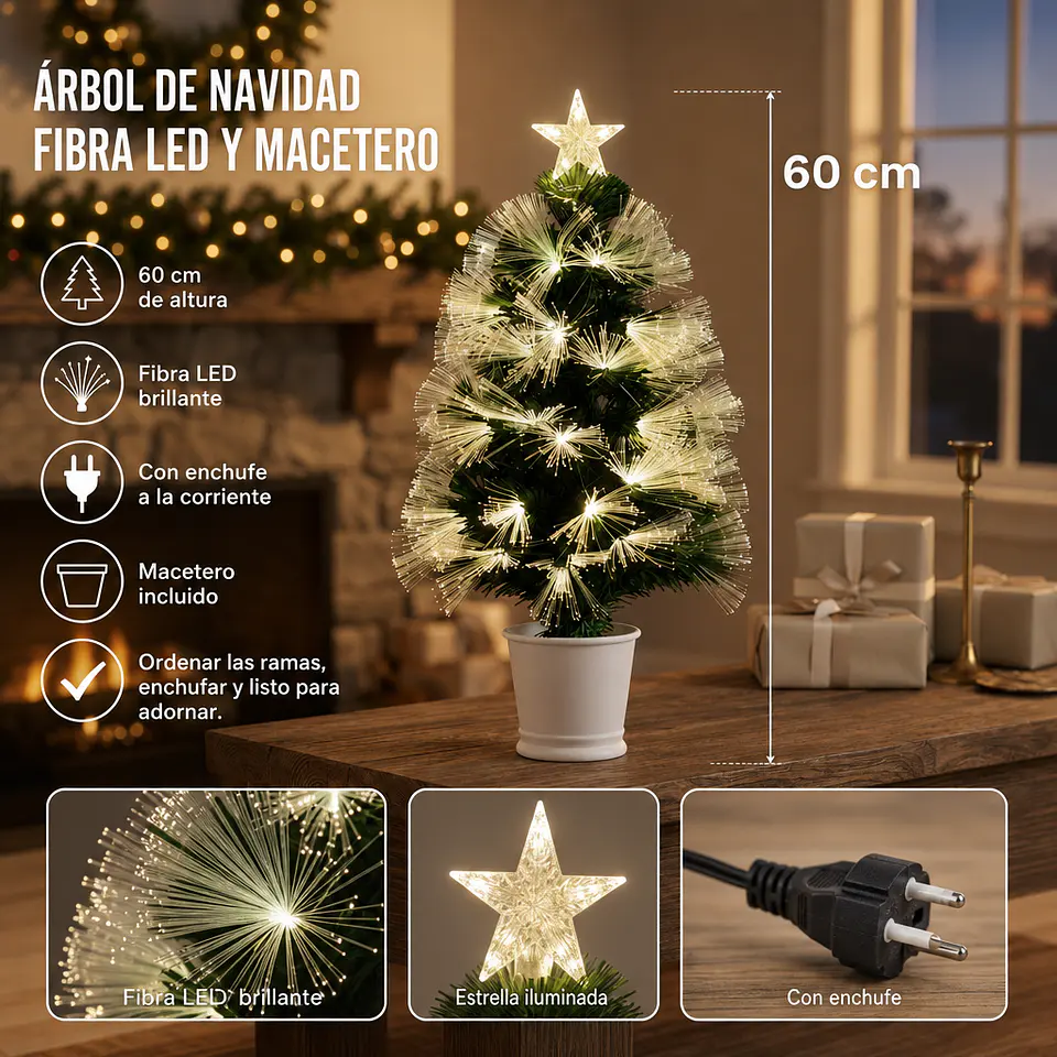 Árbol de Navidad Fibra Led y Macetero 60 cm 1