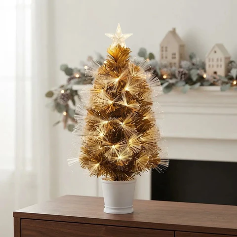 Árbol de Navidad Fibra Led y Macetero Dorado 60 CM