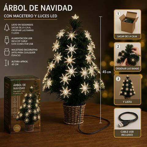 Árbol de Navidad Con Macetero y Luces 45 CM