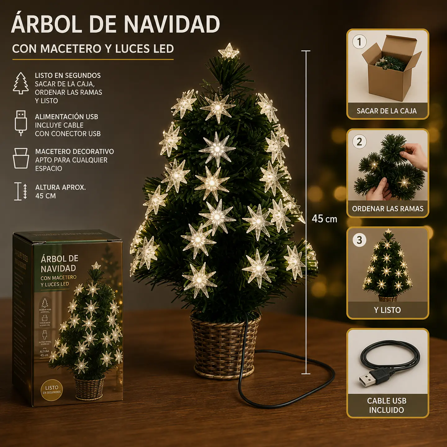 Árbol de Navidad Con Macetero y Luces 45 CM 1