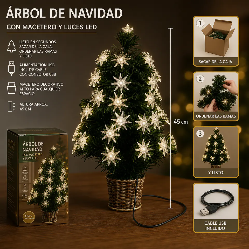 Árbol de Navidad Con Macetero y Luces 45 CM 1