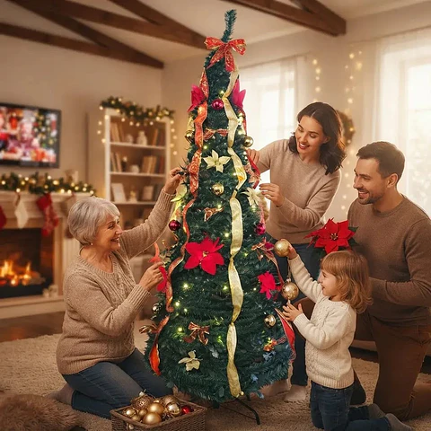 Árbol de Navidad Plegable Con Adornos y Luces incluidas 1.80 CM