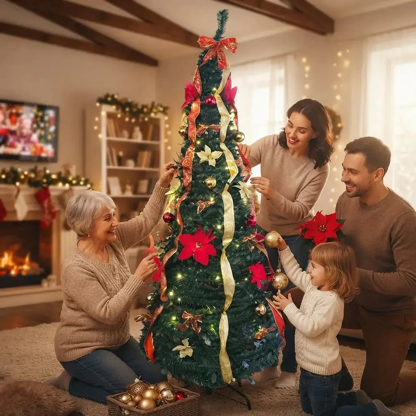 Árbol de Navidad Plegable Con Adornos y Luces incluidas 1.80 CM 1