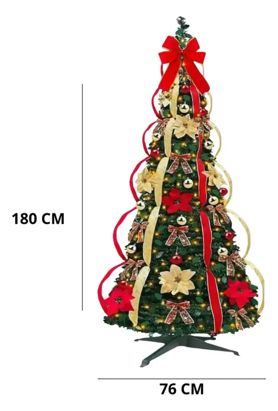 Árbol de Navidad Plegable Con Adornos y Luces incluidas 1.80 CM 2