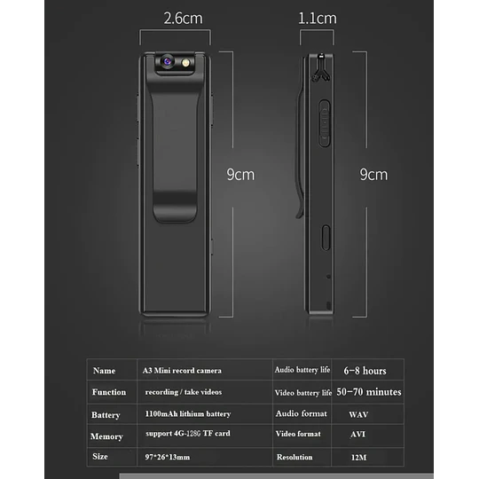 Camara Corporal Espía Portátil Recargable 