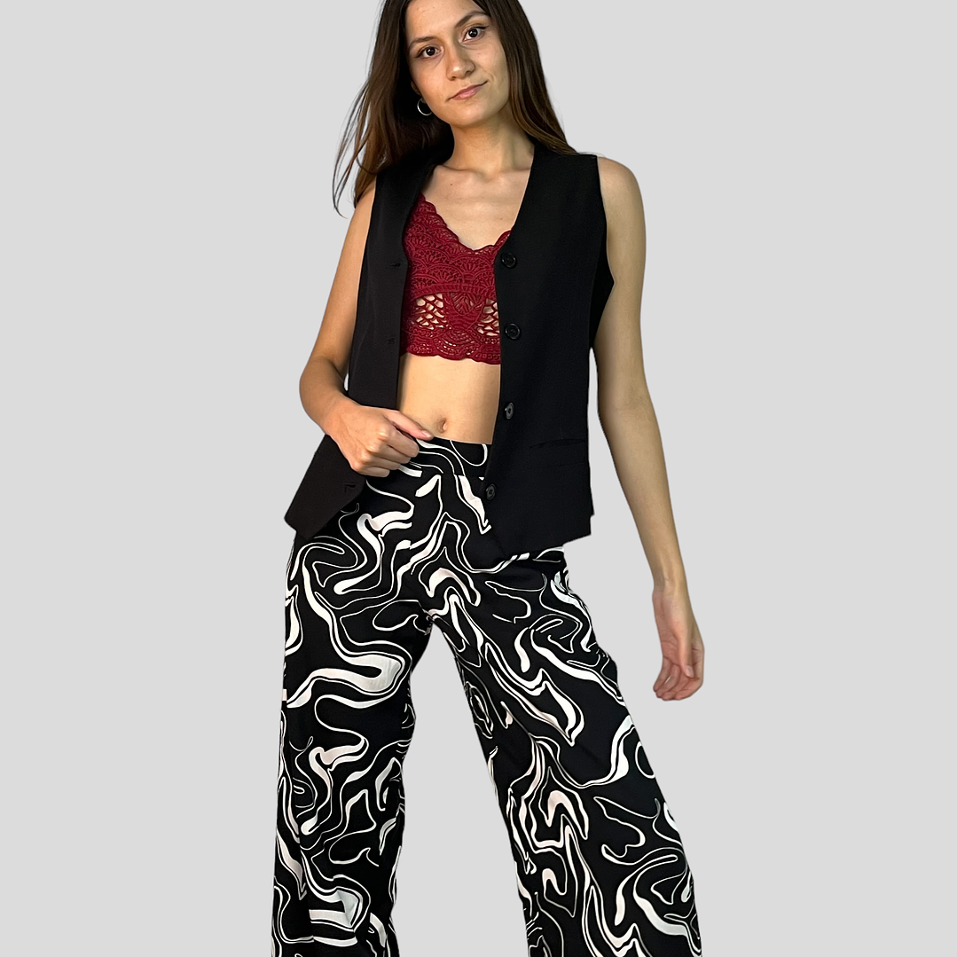 PA4070 PANTALÓN ESTAMPADO TRASERO ELASTICADO NEGRO/BLANCO 2