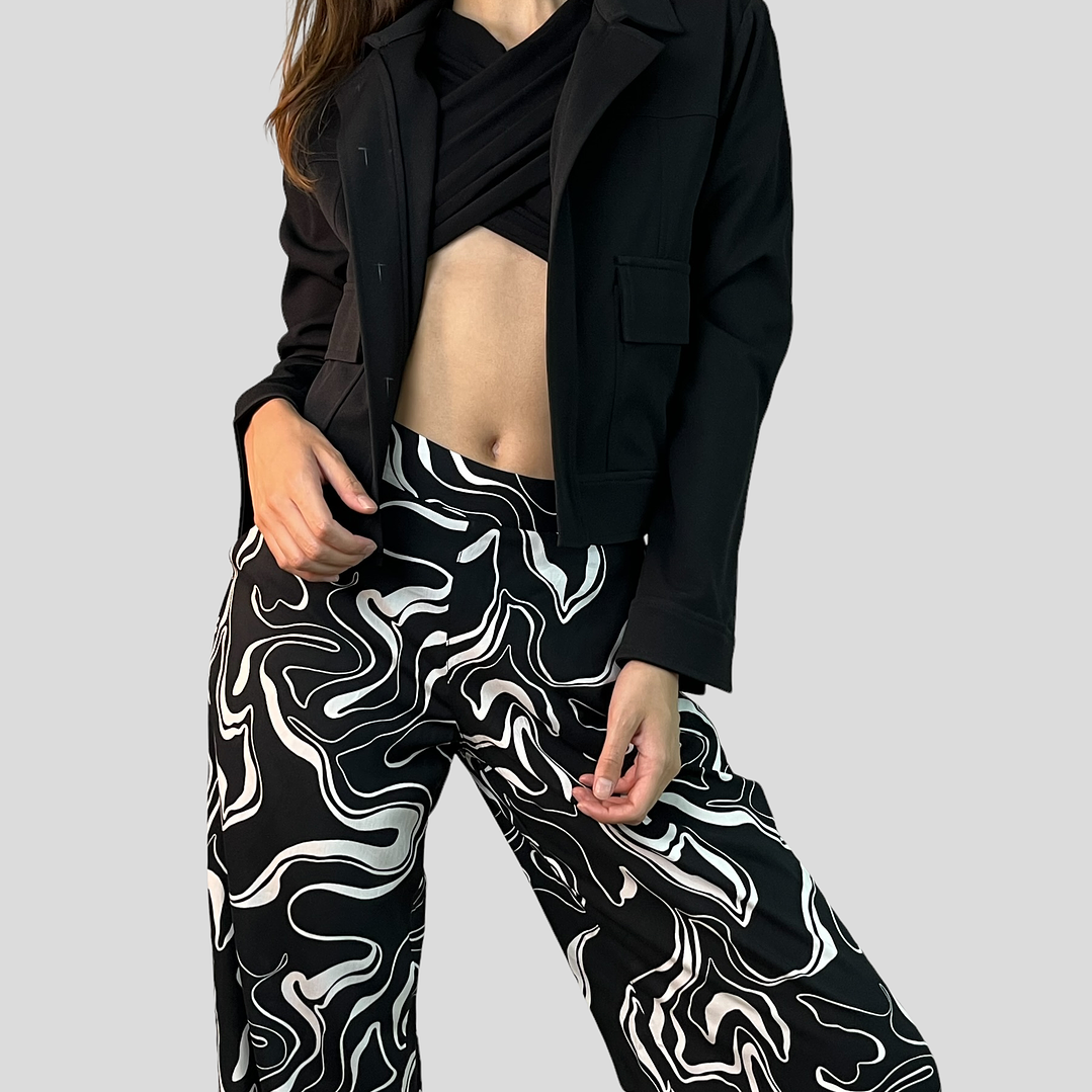 PA4070 PANTALÓN ESTAMPADO TRASERO ELASTICADO NEGRO/BLANCO 1