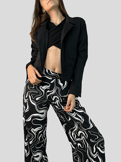 PA4070 Pantalón pretina mixta  Viscosa estampada  negro/blanco
