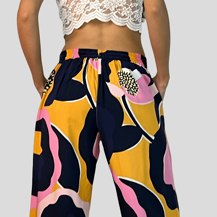 PA4070 PANTALÓN ESTAMPADO TRASERO ELASTICADO AZUL/FUCSIA/MOSTAZA 5