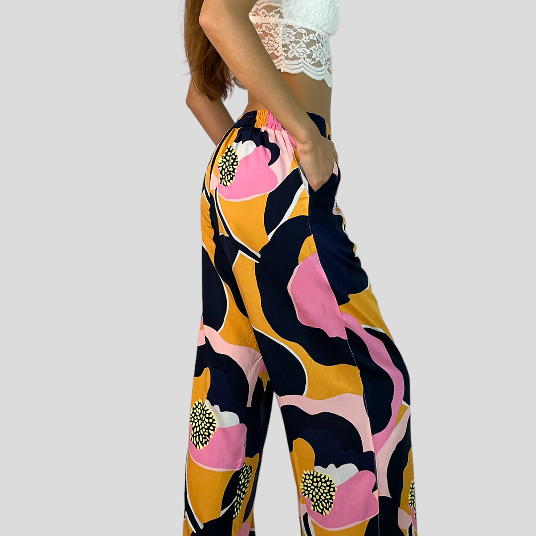 PA4070 PANTALÓN ESTAMPADO TRASERO ELASTICADO AZUL/FUCSIA/MOSTAZA 6