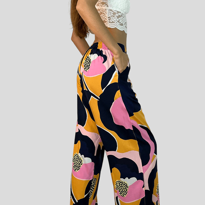 PA4070 PANTALÓN ESTAMPADO TRASERO ELASTICADO AZUL/FUCSIA/MOSTAZA 6