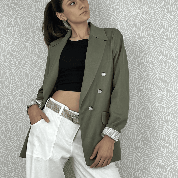 BZ1336 Blazer cruzado con lino color verde musgo 2