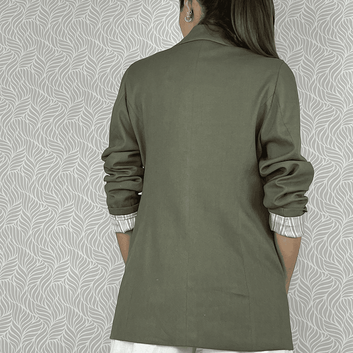 BZ1336 Blazer cruzado con lino color verde musgo 3