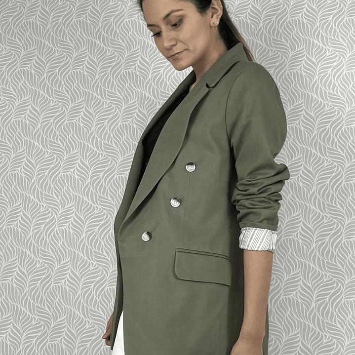 BZ1336 Blazer cruzado con lino color verde musgo 4