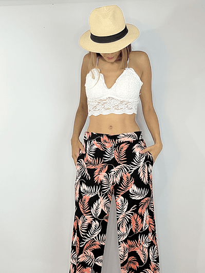 PA4070 PANTALÓN PRETINA CON  ELÁSTICO ATRÁS  ESTAMPADO NEGRO