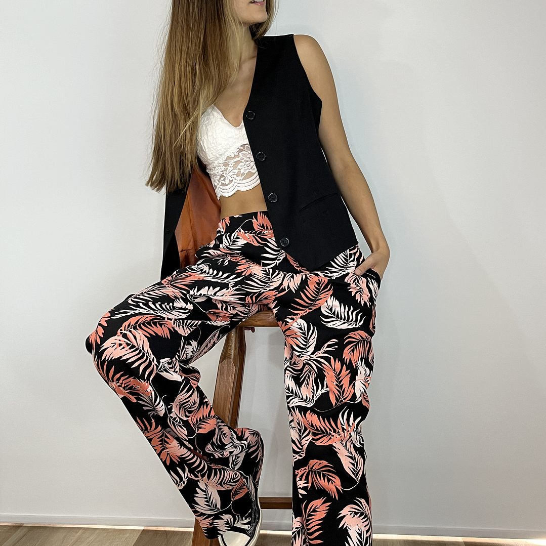 PA4070 PANTALÓN PRETINA CON  ELÁSTICO ATRÁS  ESTAMPADO NEGRO 8