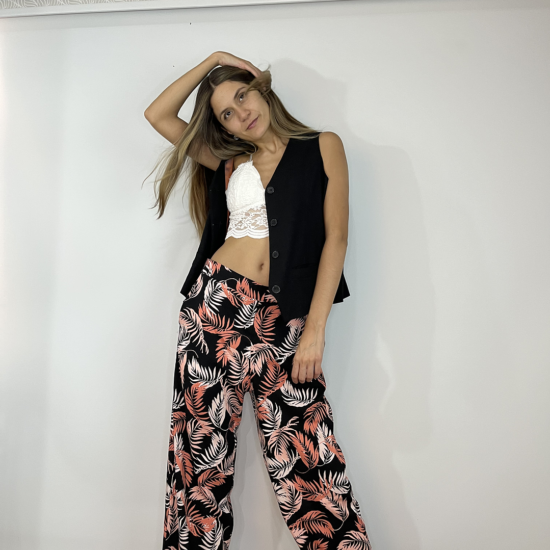 PA4070 PANTALÓN PRETINA CON  ELÁSTICO ATRÁS  ESTAMPADO NEGRO 10