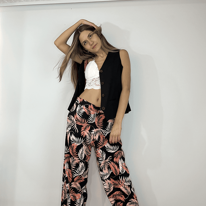 PA4070 PANTALÓN PRETINA CON  ELÁSTICO ATRÁS  ESTAMPADO NEGRO 10