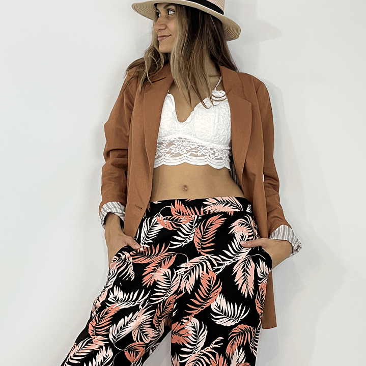 PA4070 PANTALÓN PRETINA CON  ELÁSTICO ATRÁS  ESTAMPADO NEGRO 4