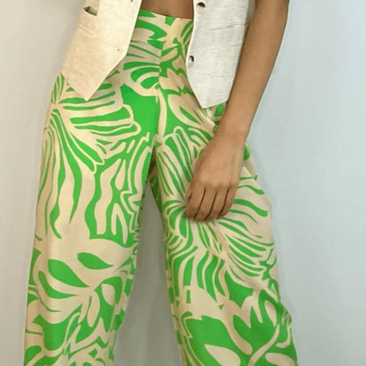 PA4070 PANTALÓN ESTAMPADO TRASERO ELASTICADO VERDE/BEIGE 1