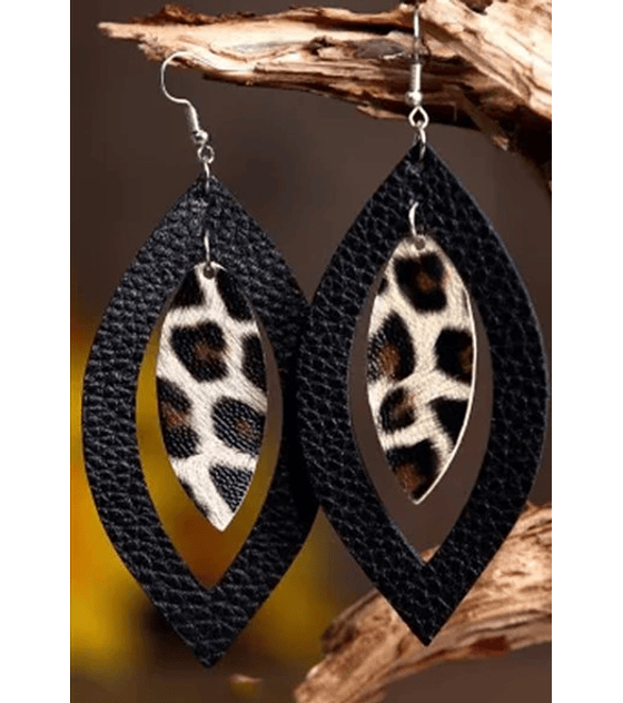 CL1482 ARETES CUERO NEGRO/LEOPARDO