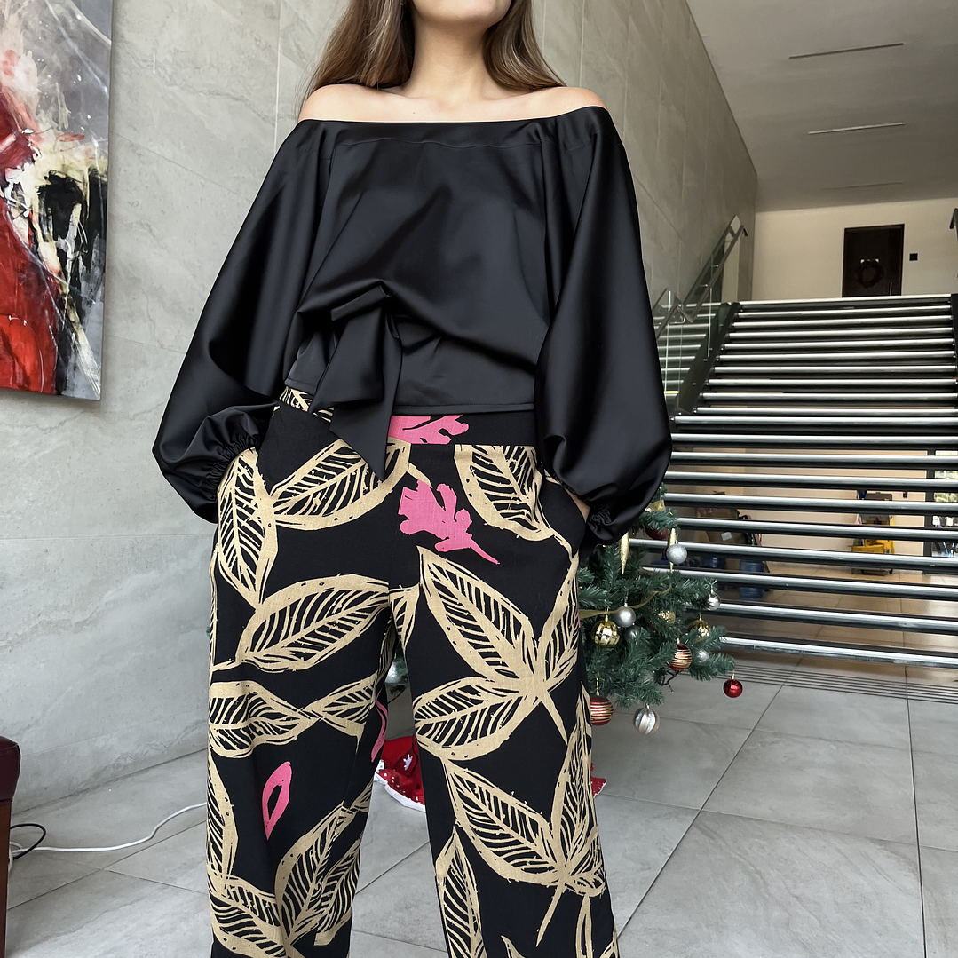 PA4070 PANTALÓN PRETINA MIXTA ESTAMPADO  NEGRO CAMEL 2