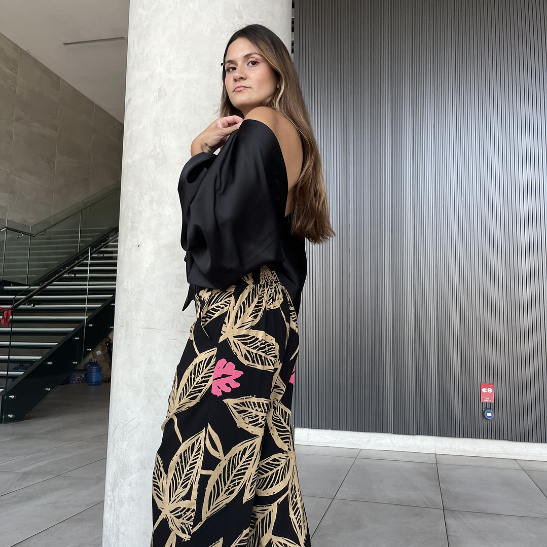 PA4070 PANTALÓN PRETINA MIXTA ESTAMPADO  NEGRO CAMEL 3