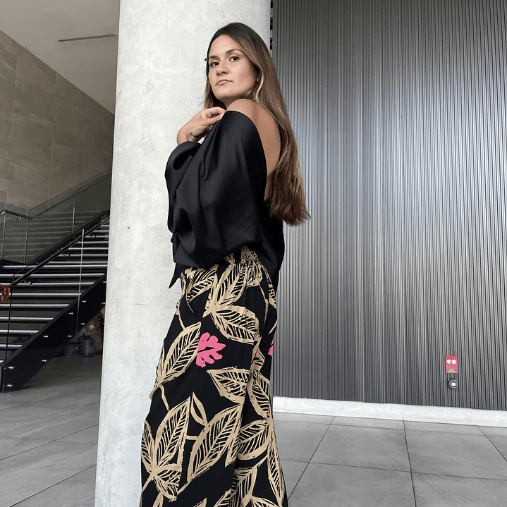 PA4070 PANTALÓN PRETINA MIXTA ESTAMPADO  NEGRO CAMEL 3