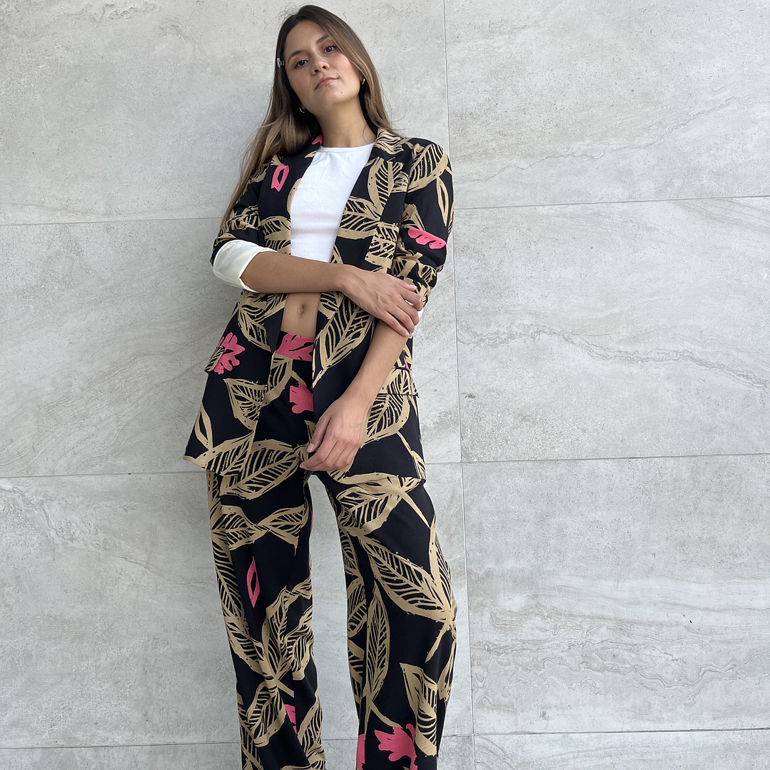 PA4070 PANTALÓN PRETINA MIXTA ESTAMPADO  NEGRO CAMEL 4