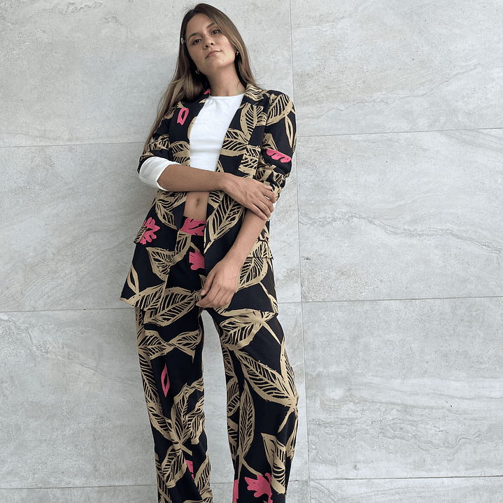 PA4070 PANTALÓN PRETINA MIXTA ESTAMPADO  NEGRO CAMEL 4