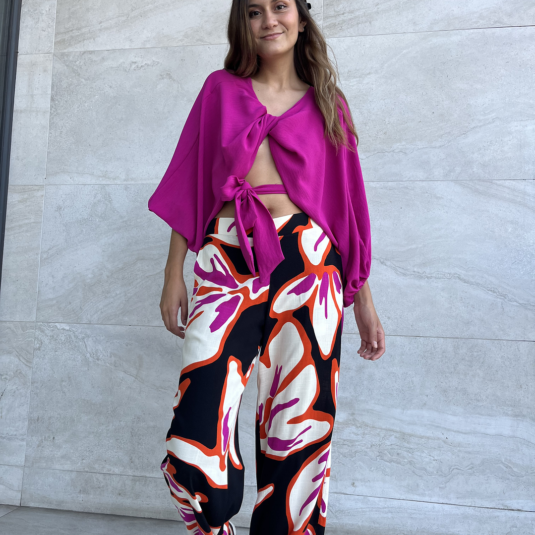 PA4070 PANTALÓN PRETINA MIXTA ESTAMPADO  NEGRO FUCSIA  5