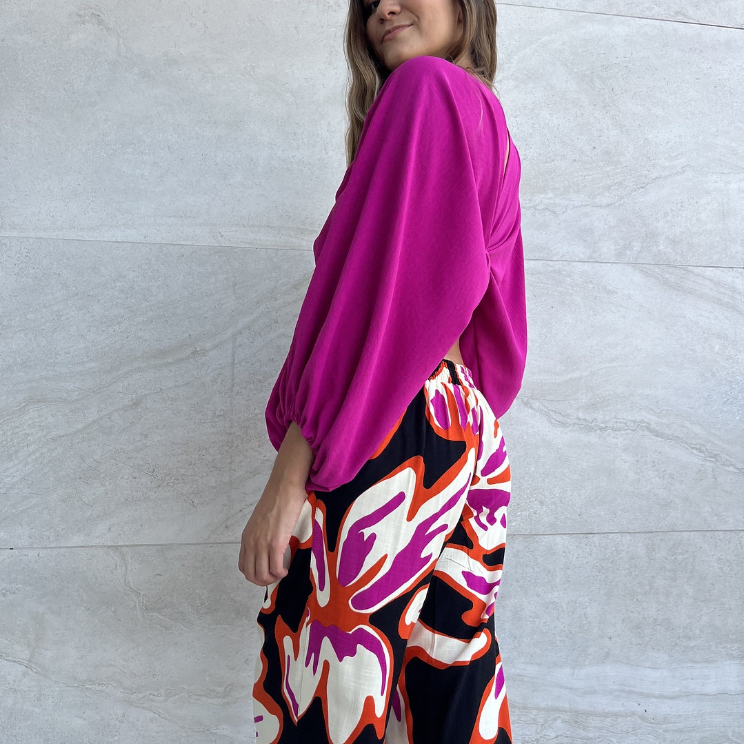 PA4070 PANTALÓN PRETINA MIXTA ESTAMPADO  NEGRO FUCSIA  4