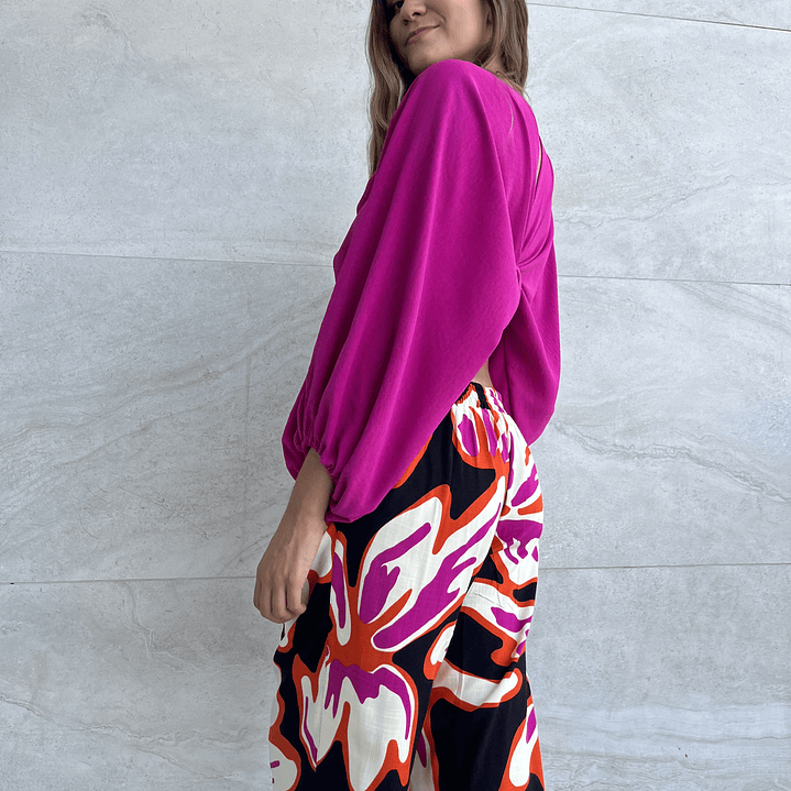 PA4070 PANTALÓN PRETINA MIXTA ESTAMPADO  NEGRO FUCSIA  4