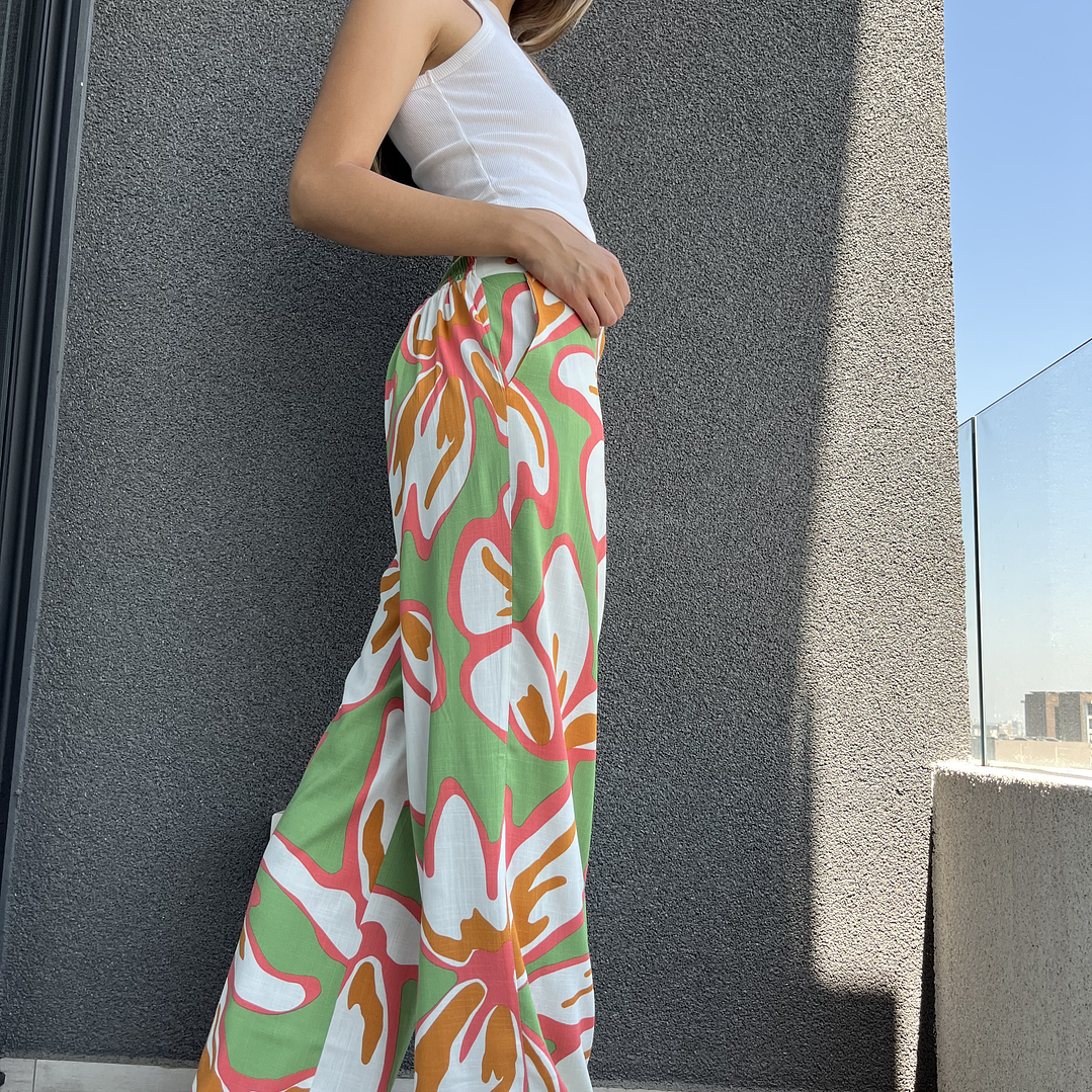 PA4070 PANTALÓN PRETINA MIXTA ESTAMPADO  VERDE BLANCO 3