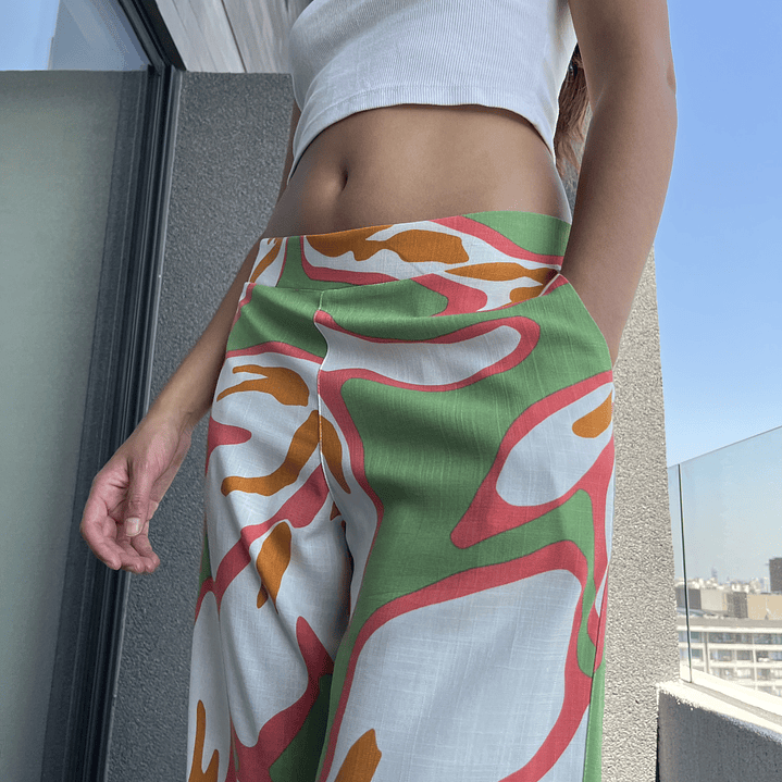 PA4070 PANTALÓN PRETINA MIXTA ESTAMPADO  VERDE BLANCO 4