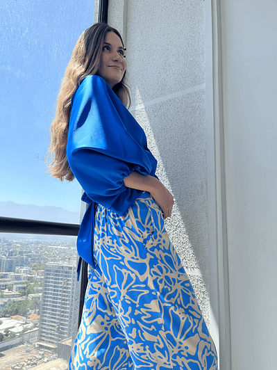  KM1605 BLUSA KIMONO SATEN AZUL