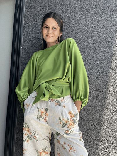  KM1605 BLUSA KIMONO SATEN VERDE