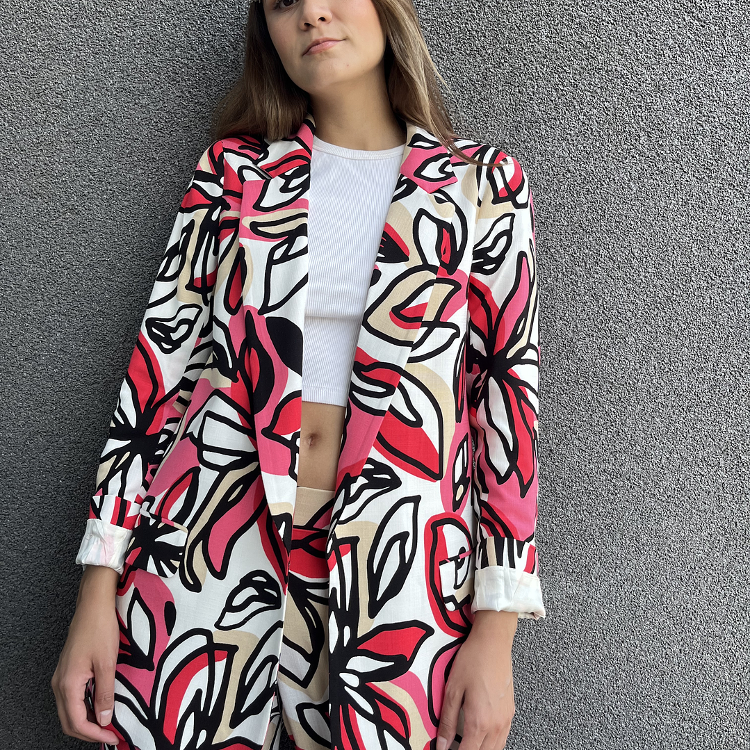 BZ1332-1  BLAZER RECTO ESTAMPADO   FUCSIA Rojo 1