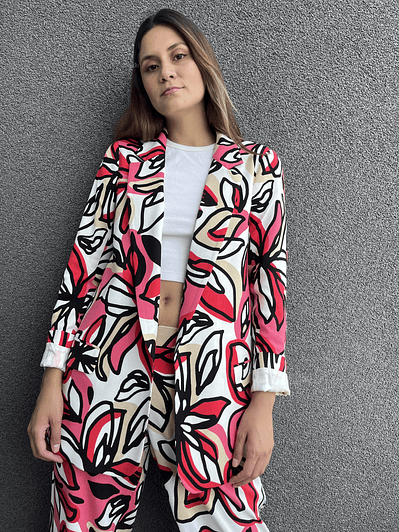 BZ1332-1  BLAZER RECTO ESTAMPADO   FUCSIA Rojo