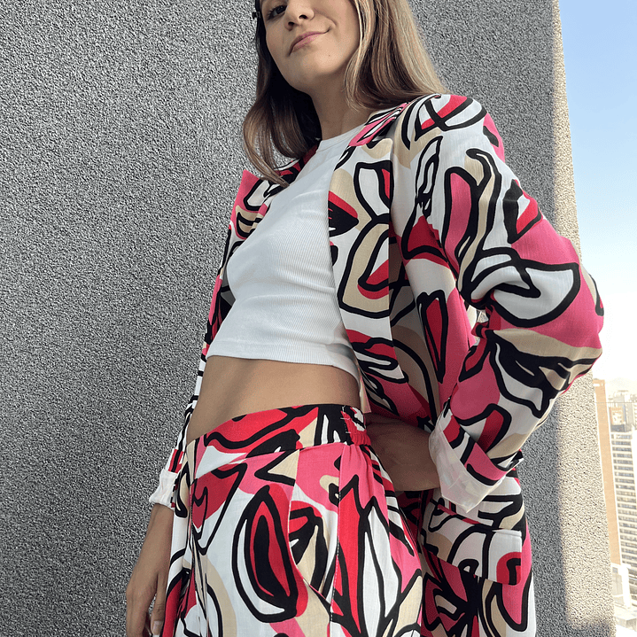 BZ1332-1  BLAZER RECTO ESTAMPADO   FUCSIA Rojo 2