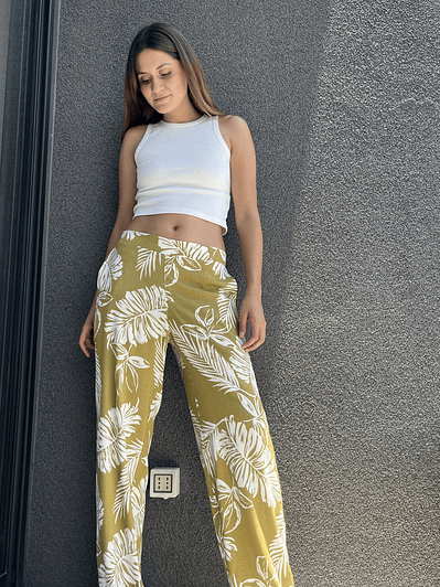 PA4070 PANTALÓN PRETINA MIXTA ESTAMPADO  PISTACHO CRUDO