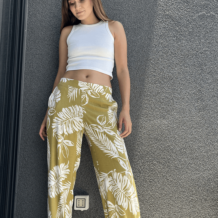 PA4070 PANTALÓN PRETINA MIXTA ESTAMPADO  PISTACHO CRUDO 1