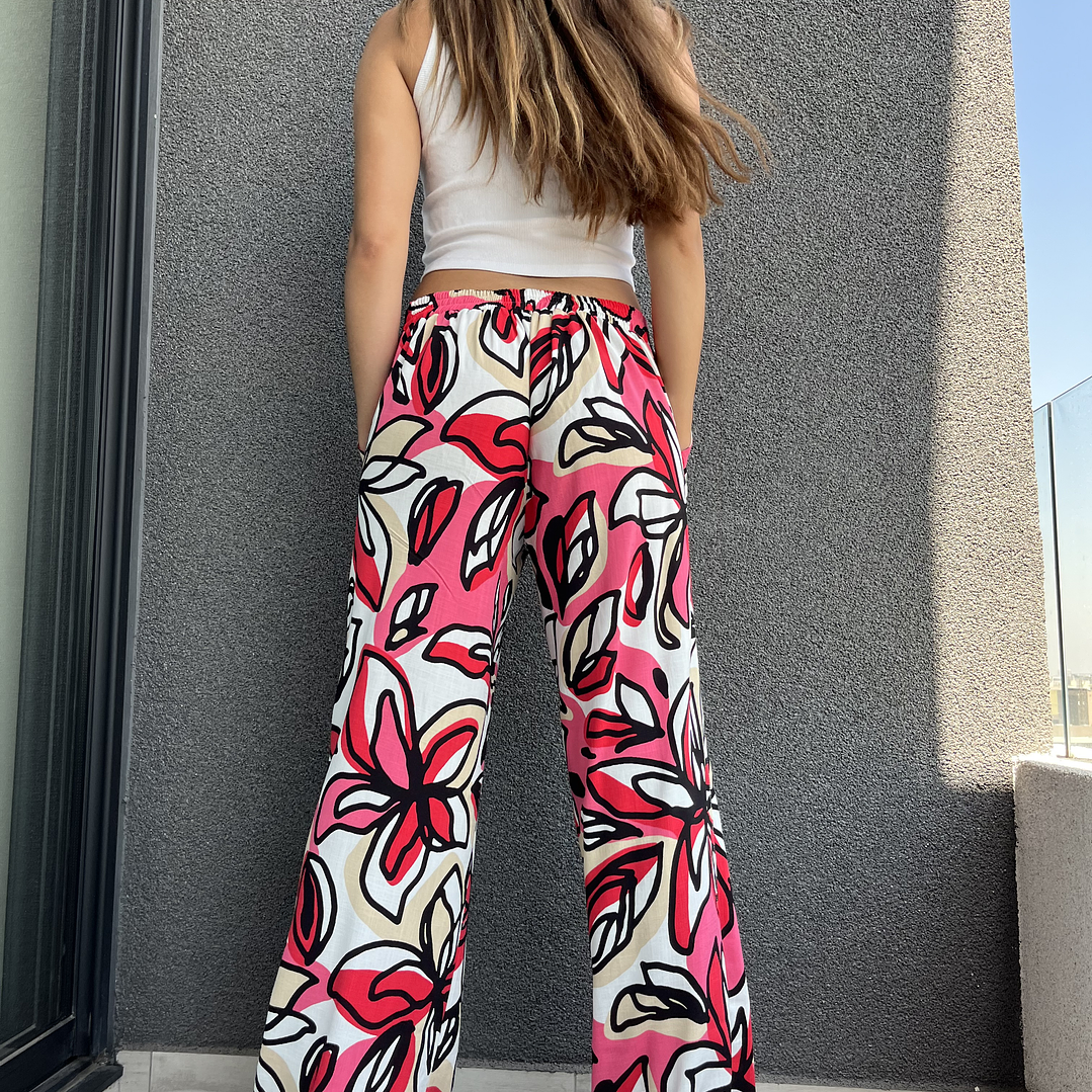 PA4070 PANTALÓN PRETINA MIXTA ESTAMPADO  BLANCO FUCSIA  2