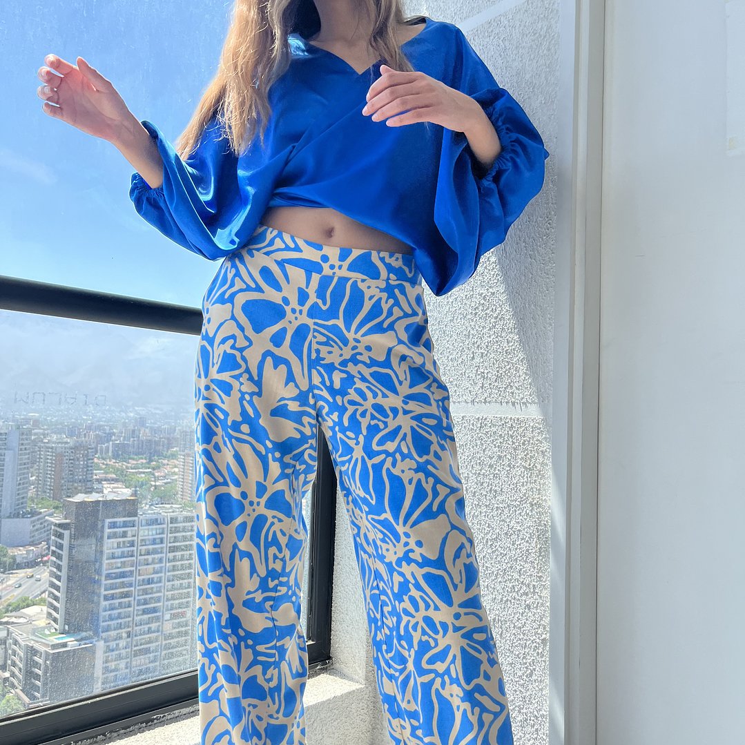 PA4070 PANTALÓN PRETINA MIXTA ESTAMPADO  DENIM CAMEL  2